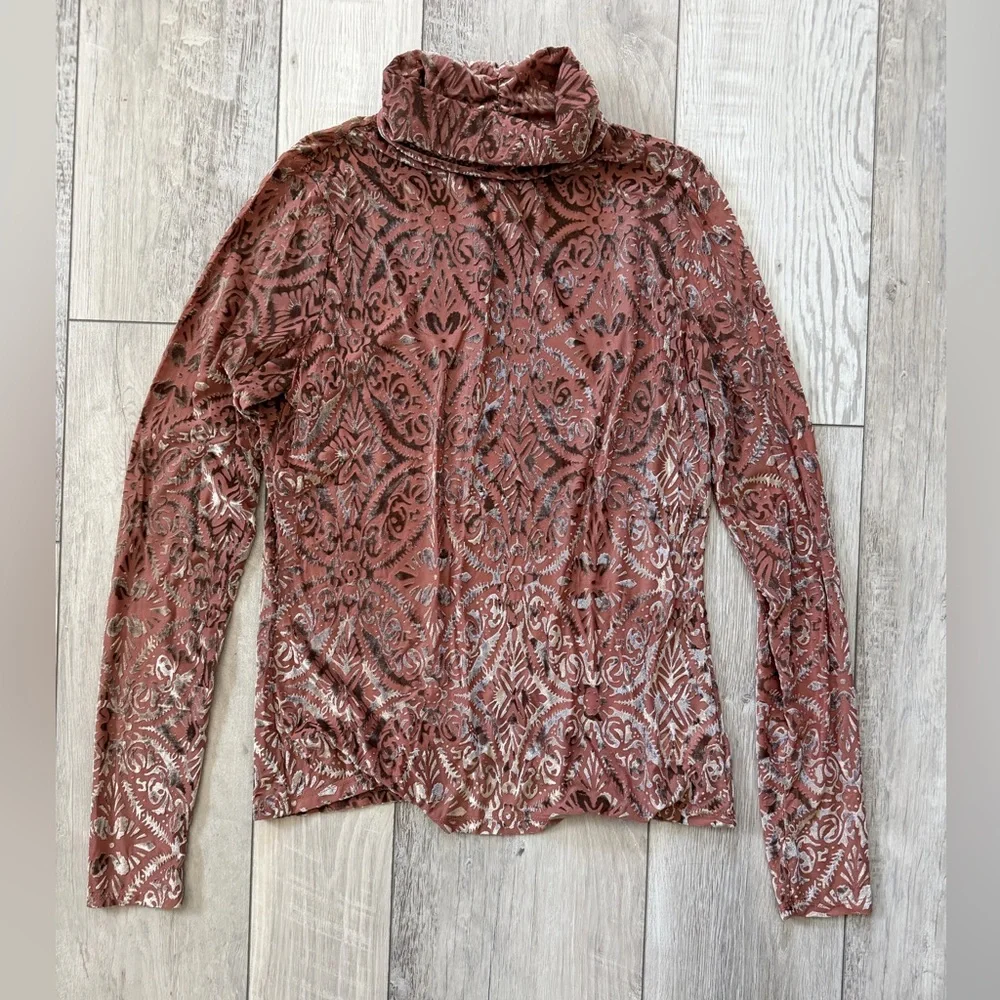 VICI Tessy Velvet Burnout Boho Printed Turtle Neck size mauve pink size XL - Picture 5 of 11